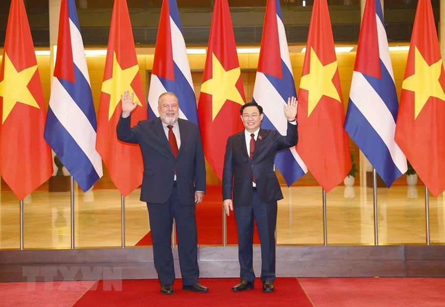 Chủ tịch Quốc hội Vương Đình Huệ tiếp Thủ tướng nước Cộng hòa Cuba Manuel Marrero Cruz thăm chính thức Việt Nam (29/9/2022). (Ảnh: TTXVN).