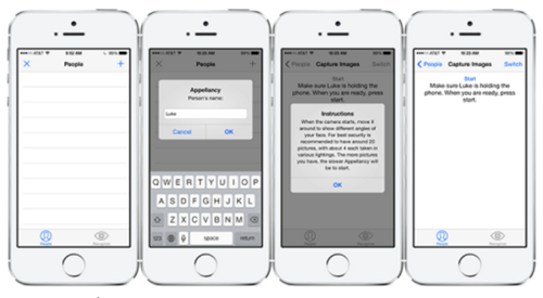  2. Mở khóa iPhone bằng cách nhận diện khuôn mặt với Appellancy. Thêm một ứng dụng mở khóa iPhone vô cùng độc đáo được tải về từ Cydia nữa, bạn chỉ cần tải Appellancy từ Cydia về, chọn vào ứng dụng này, sau đó chọn vào dấu + > nhập tên > OK > Start. Sau khi thực hiện bước này, phần mềm sẽ chụp 10 bức ảnh về khuôn mặt của bạn để nhận diện khi mở khóa. Bạn cũng có thể thực hiện tương tự để thêm nhận diện khuôn mặt của người thân và mở khóa iPhone với các bước như trên, sau đó chọn Cài đặt > Appellancy > Reset saved passcode and resping.