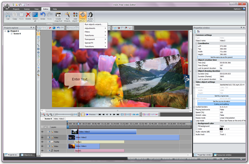  3. VSDC Free Video Editor. VSDC Free Video Editor là phần mềm cung cấp các chức năng tạo và chỉnh sửa video với nhiều hiệu ứng hình ảnh, âm thanh. Giao diện chương trình đơn giản cho phép can thiệp vào những đoạn video mong muốn với đầy đủ tính năng. Phần mềm này có rất nhiều chức năng như công cụ vẽ, chỉnh sửa màu sắc và độ sáng, nhiều trình lọc hữu ích, công cụ tạo hiệu ứng âm thanh và chuyển định dạng tập tin video. 