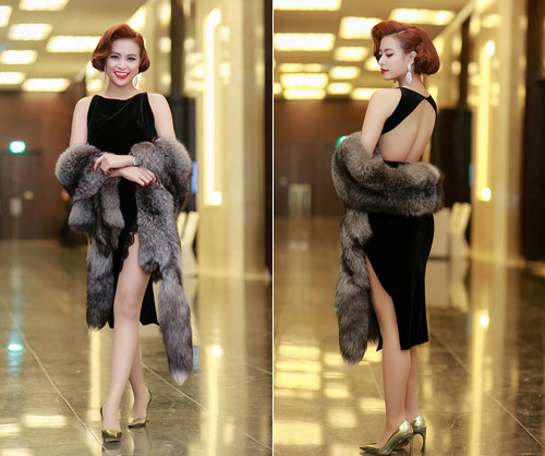  Mỹ nhân Việt Hoàng Thùy Linh gợi cảm và sành điệu với váy xẻ và khăn lông khi tham gia một sự kiện tổ chức đúng đợt rét tại Hà Nội