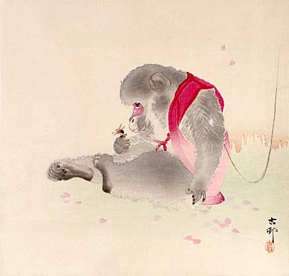 Chú khỉ và con bọ, tranh vẽ của họa sĩ Ohara Koson khoảng năm 1900.