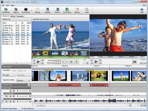  10. VideoPad Video Editor. VideoPad Video Editor là trình chỉnh sửa video có đầy đủ tính năng để giúp bạn nhập video trực tiếp từ máy quay, sau đó cắt cúp, thêm hiệu ứng và âm thanh rồi ghi sang đĩa CD/DVD. Ngoài ra, VideoPad Video Editor còn cung cấp tất cả tính năng mà bạn cần để tạo ra một bộ phim chuyên nghiệp