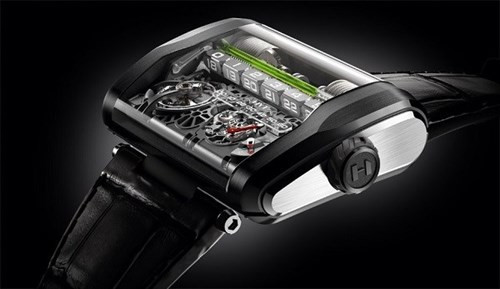  9. HYT H3 - Giá: 300.000 USD. Có giá lên đến 300.000 USD (&gt; 6,7 tỷ đồng), H3 là chiếc đồng hồ đắt nhất từ trước đến nay của HYT. Siêu phẩm H3 đi kèm với vỏ đồng hồ hình chữ nhật với kích thước rộng 62 mm và dày 41 mm, được làm từ titanium và bạch kim và hoàn toàn được làm bằng tay. Điểm đặc biệt của H3 là hiển thị thời gian theo định dạng 24 giờ, thay vì 12 giờ như ở các phiên bản đồng hồ thông thường. Thông số được hiển thị theo từng hàng và mỗi hàng gồm 6 khối lập phương hiển thị cho 6 giờ và hoạt động nhờ một hệ thống ống chân không có chứa 2 dung dịch xanh ở trên. 