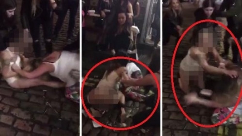 . Hai thiếu nữ đánh nhau, lột quần áo của nhau giữa phố.