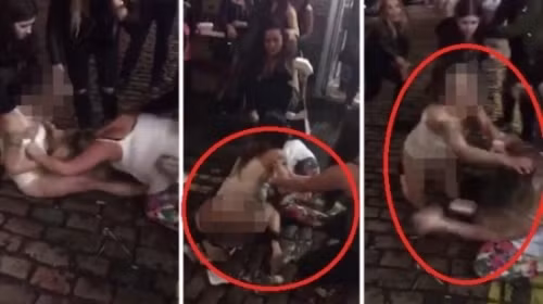 . Hai thiếu nữ đánh nhau, lột quần áo của nhau giữa phố.