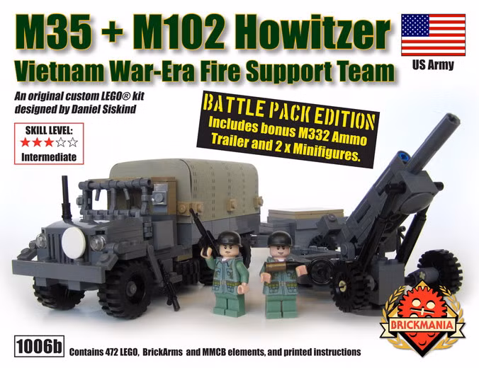 Xe tải đa nhiên liệu M35 và lựu pháo 105mm M102.