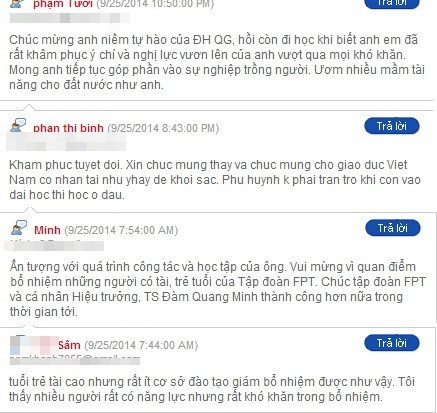 Một số ý kiến của dư luận về việc bổ nhiệm vị Tiến sĩ 35 tuổi làm hiệu trưởng trường Đại học FPT.