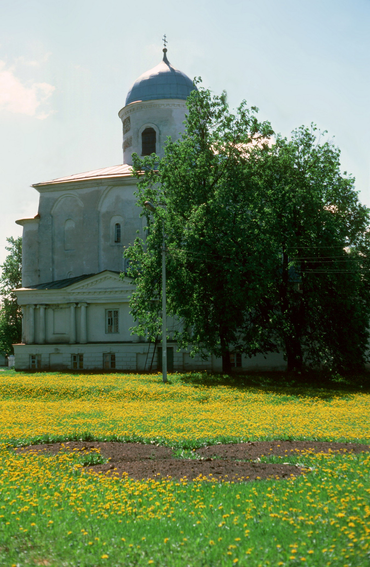 Cánh đồng hoa vàng bên nhà thờ Novgorod.