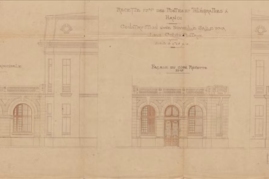 Tòa nhà Bưu điện tiếp tục được mở rộng trong vài thập niên tiếp theo. Trong ảnh là bản vẽ phong bưu phẩm vào năm 1918. 