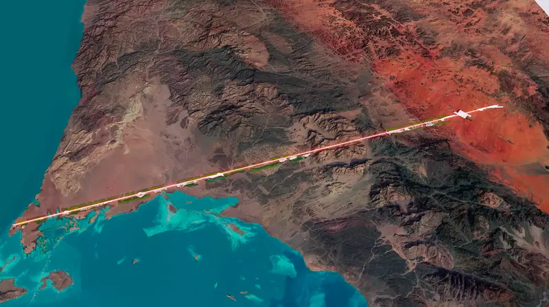 NEOM sẽ là nơi sinh sống của hàng triệu người Saudi Arabia và phần lớn trong số họ sẽ sinh sống tại thành phố dài 170km có tên The Line. Công trình này có hai mặt ốp kính, với thiết kế không ôtô, không khí thải carbon và hoạt động 100% bằng năng lượng sạch.