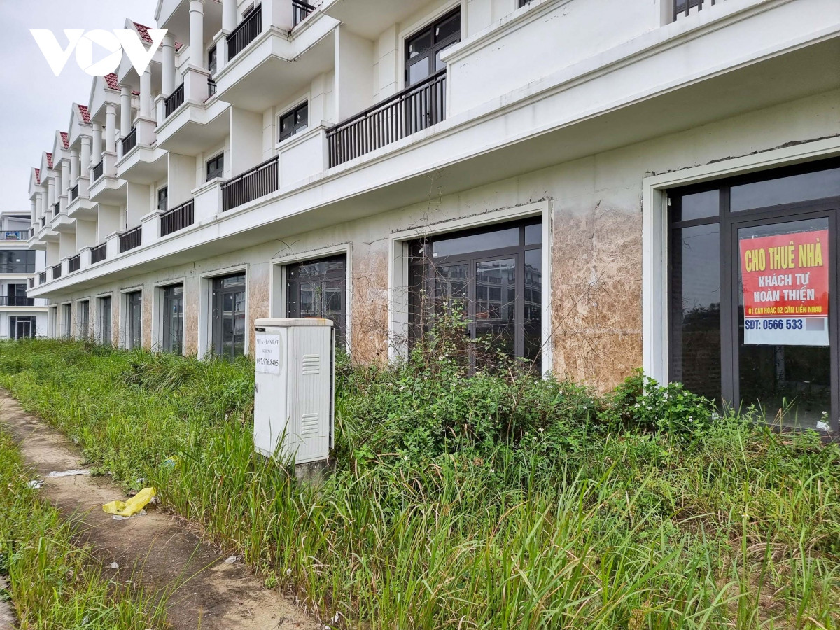 Vật liệu xây dựng vứt ngổn ngang, cỏ dại mọc um tùm.