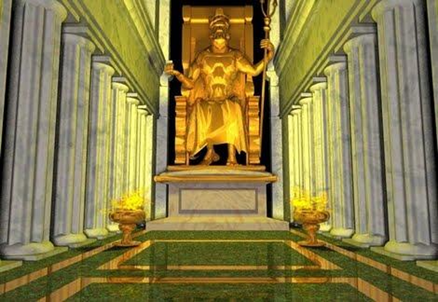 Tượng thần Zeus ở Olypima là một trong 7 kì quan thế giới cổ đại.Bức tượng do nhà điêu khắc cổ đại nổi tiếng bất nhất thời bấy giờ là Phidias tiến hành khoảng năm 435 TCN tại Olympia, Hy Lạp. Bức tượng khắc hóa hình ảnh của một vị thần đang ngồi uy nghiêm trên chiếc ngai vàng.Tượng có chiều cao khoảng 12m và rộng 7m, một tay của thần Zeus cầm vương trượng có hình chim đại bàng tượng trưng cho quyền lực tối cao, tay còn lại cầm tượng thần Victory có cánh tượng trưng cho chiến thắng trong các kỳ Thế vận hội.