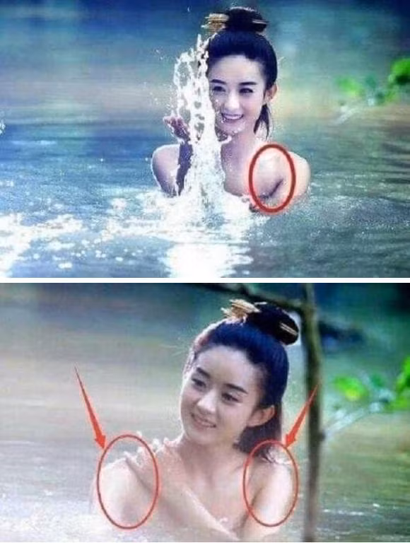 Trong phim cổ trang "Hoa Thiên Cốt", đoàn quay phim của Triệu Lệ Dĩnh sử dụng dây vai trong cho Triệu Lệ Dĩnh mặc trong cảnh quay tắm dưới nước. Nhưng dù có cố gắng ẩn chúng thế nào đi chăng nữa, "mắt cú vọ" của netizen vẫn nhìn thấy lỗi lộ dây áo ở cảnh này. Có cư dân mạng bình luận hóa ra người thời xưa đã phát minh ra loại dây trong suốt này từ ngàn năm trước, và vẫn còn được tin dùng đến tận bây giờ.