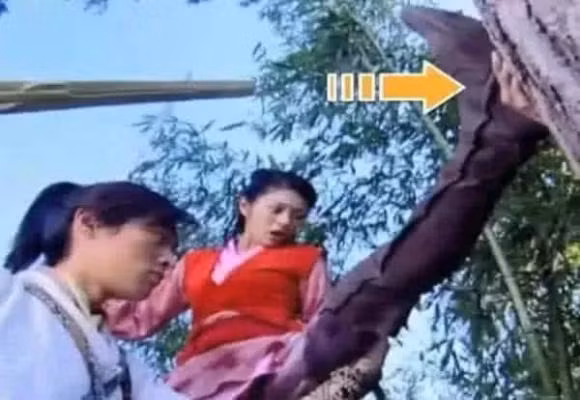 Có bao nhiêu người còn nhớ những giai điệu nhạc phim quen thuộc trong phim "Tiên Kiếm Kỳ Hiệp Truyện" hay khuôn mặt xinh xắn và câu nói "Tiêu Dao Ca Ca"? Thế nhưng, những bộ phim kinh điển đẹp đẽ năm nào cũng không thoát được những con mắt soi của cư dân mạng. Mọi người có để ý thấy bàn tay chống trên thân cây kia không? Đây là hình ảnh Hồ Ca và An Dĩ Hiên trêu đùa nhau, chân đạp lên thân cây, thế nhưng bàn tay này lại là của ai vậy?