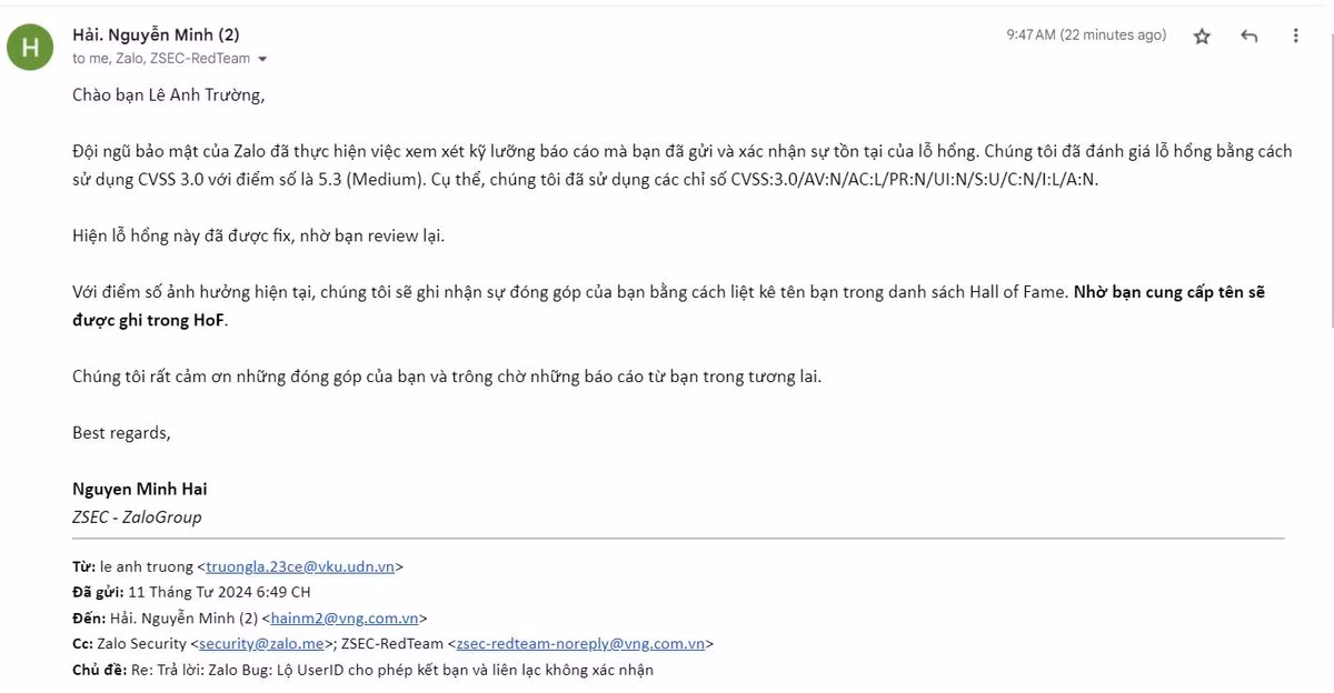 Sinh vien nam nhat phat hien lo hong bao mat cua Zalo