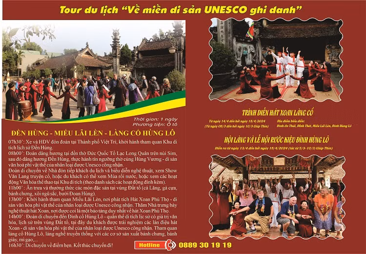 Tour du lịch ''Về miền Di sản UNESCO ghi danh" sẽ lấy Đền Hùng làm điểm xuất phát chính để đi đến các điểm danh lam, thắng cảnh khác trong tỉnh.