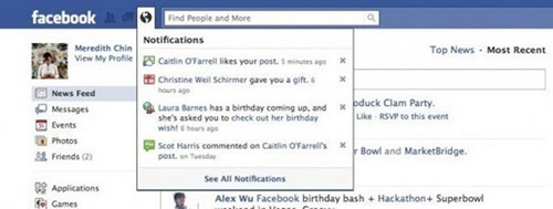 Năm 2010, biểu tượng thông báo (Notification) bắt đầu được Facebook áp dụng cùng thiết kế mới của thanh header