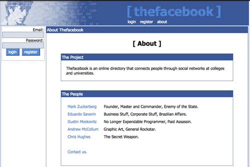 Trong phần giới thiệu, Mark Zuckerberg ngoài cương vị "nhà sáng lập" (Founder) còn ví mình là "chủ nhân và người chỉ huy" (Master and Commander) và là "kẻ thù của bang" (Enemy of the State)