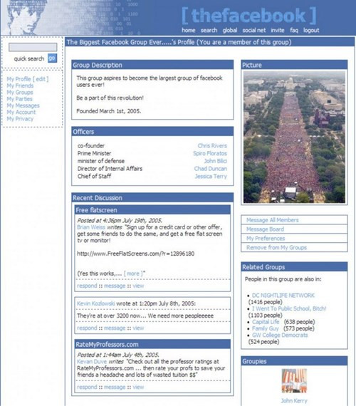 Tính năng nhóm (Group) trên Facebook hồi 2005