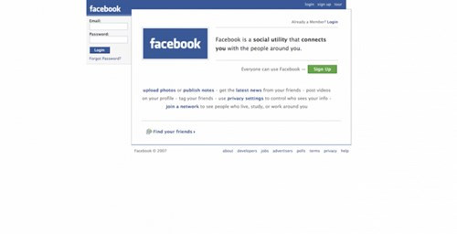 Trang chủ Facebook năm 2007