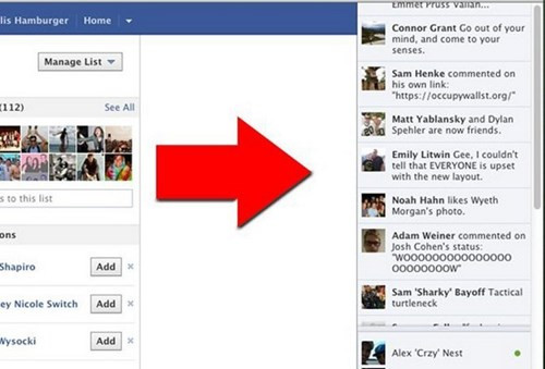 Cũng trong 2011, Facebook bổ sung thêm ô cập nhật các hoạt động mới của bạn bè ở bên phải, giúp người dùng theo dõi khi không ở News Feed