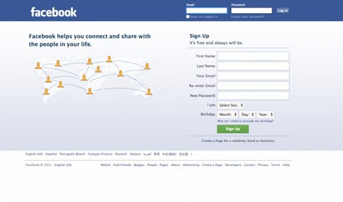 Giao diện trang chủ Facebook năm 2011