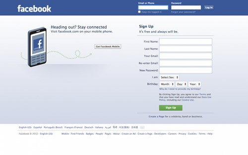 Năm 2012, hình ảnh "kết nối với cả thế giới" trên trang chủ Facebook được thay thành biểu tượng giới thiệu ứng dụng Facebook cho di động. Hiện nay, có đến 800 triệu người dùng Facebook hằng ngày trên di động