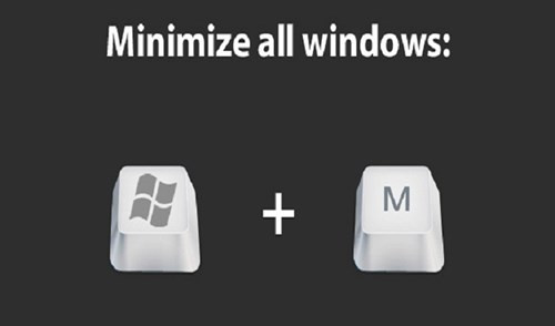  9.Windows + M Phím tắt này sẽ thu nhỏ tất cả cửa sổ các trang, tab trên mình hình để lộ ra màn hình chính (desktop), giúp bạn không bị rối mắt.