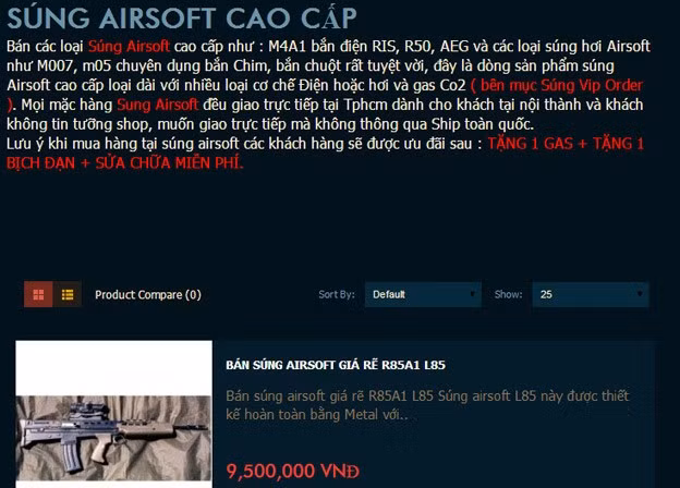 Một trang rao bán vũ khí trên mạng.