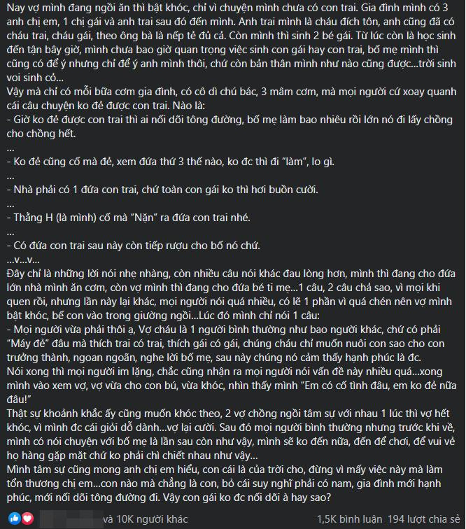 Vo bi che khong de duoc con trai, chong noi mot cau ca ho im lang