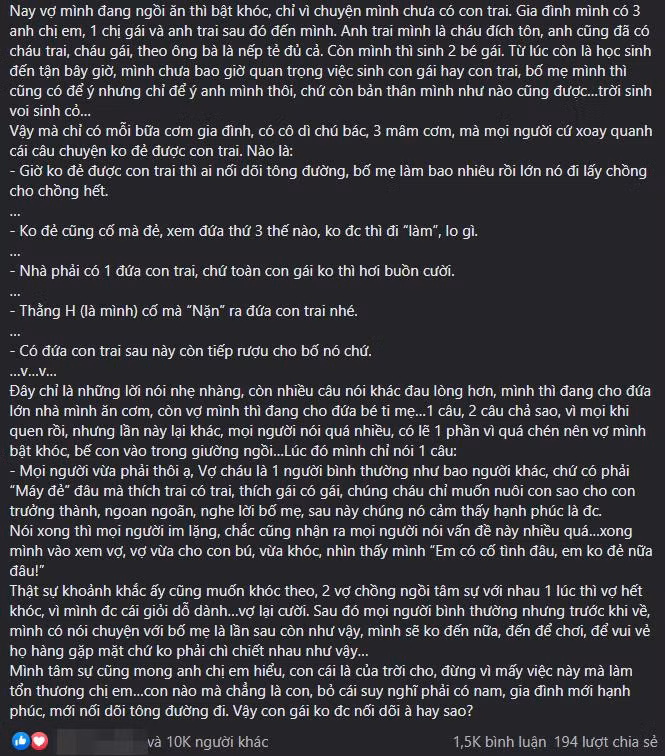 Vo bi che khong de duoc con trai, chong noi mot cau ca ho im lang