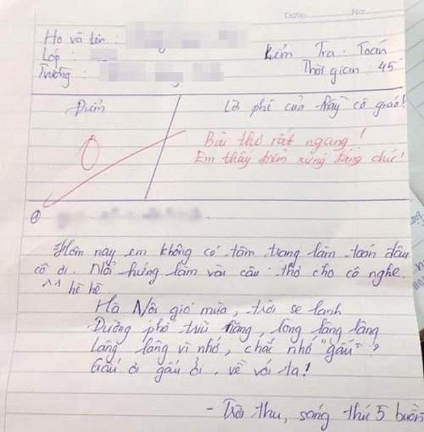 Noi hung lam tho trong gio Toan, nam sinh bi 0 diem phu phang