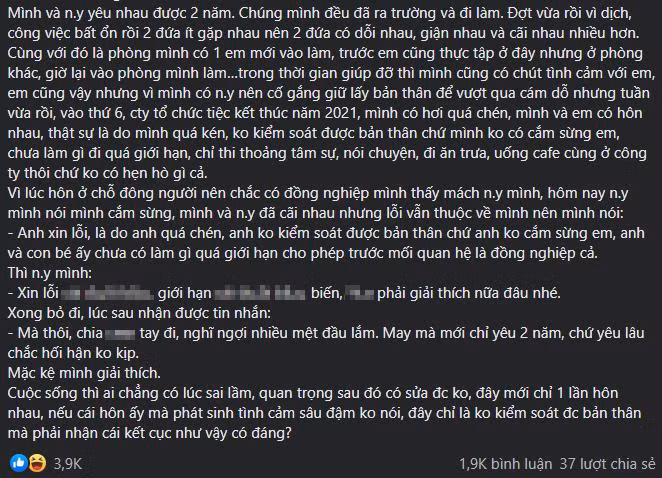 Lo hon dong nghiep, chang trai ngang nguoc trach ban gai qua dang