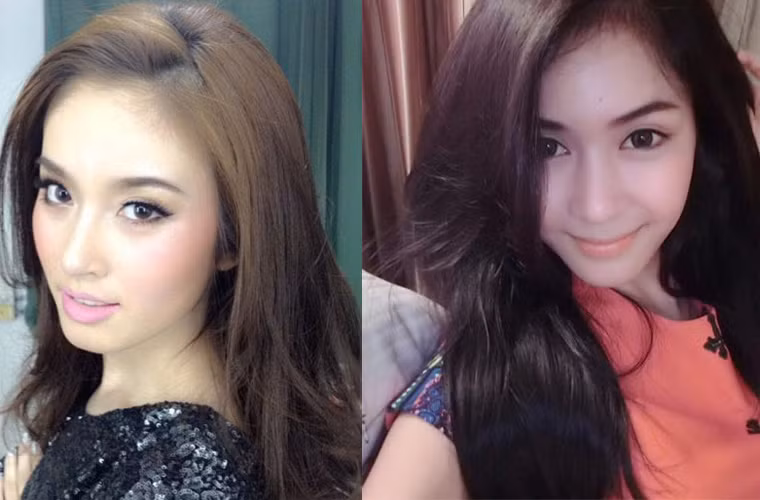 Nong Poy (trái) và Piyada Inthavong có nét mặt khá giống nhau và dân mạng đang ra sức so sánh vẻ đẹp của hai kiều nữ chuyển giới.