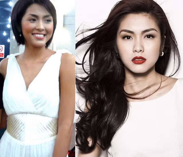 Hình ảnh Tăng Thanh Hà lúc mới vào nghề với mái tóc bob ngắn kém phần quyến rũ hơn rất nhiều so với hình ảnh ngọc nữ lúc đã nổi như cồn. Vẻ ngoài của cô xinh xắn hơn rất nhiều nhờ một phần mái tóc xoăn dài rất hợp khuôn mặt.