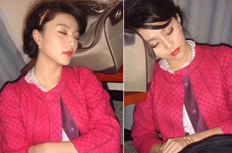 Phạm Băng Băng mệt mỏi ngủ tạm phía sau hậu trường một sự kiện.