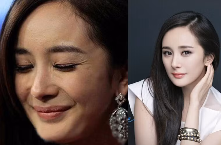 Khi không có photoshop và bị chụp cận mặt, khuôn mặt Dương Mịch lộ rõ nếp nhăn và không được mịn màng cho lắm.