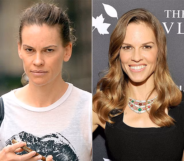 Hilary Swan lúc mặt mộc và khi trang điểm.