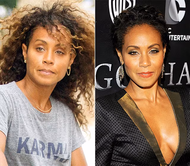 Jada Pinkett Smith lúc đạp xe tập thể dục và khi tham gia buổi công chiếu phim "Gotham" như hai người khác nhau.
