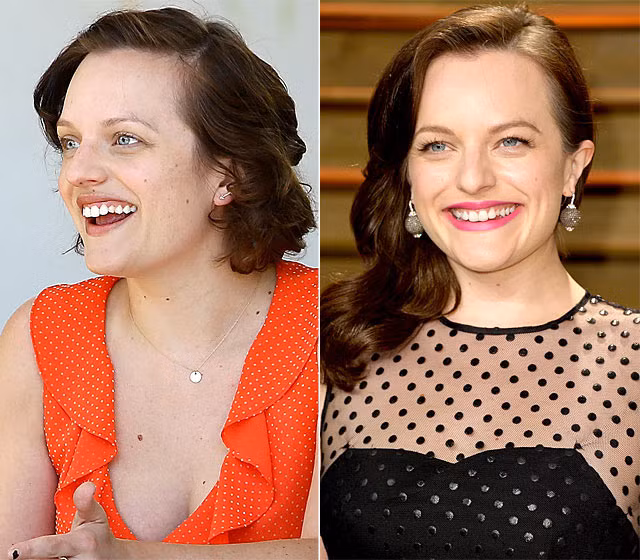 Elisabeth Moss dường như là một con người khác hẳn lúc đi dự tiệc Oscar 2014 và khi đi uống cà phê hơn một tháng sau đó.
