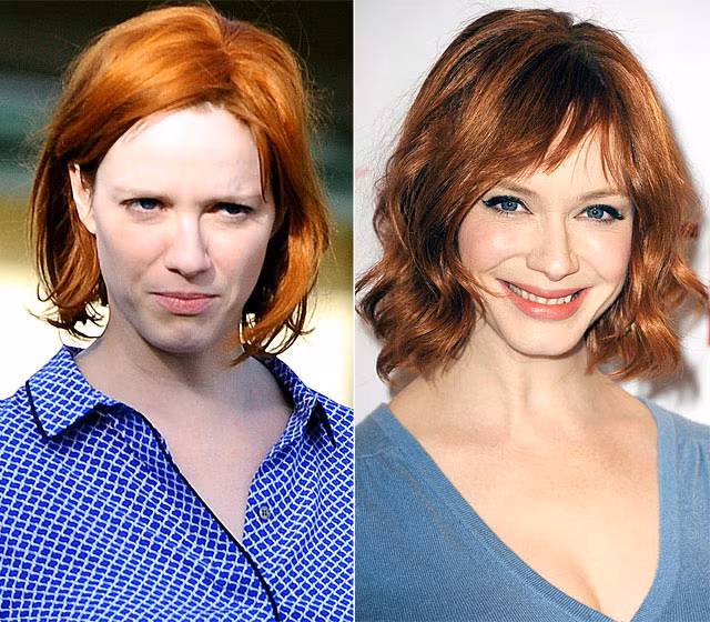 Khác với vẻ rực rỡ thường thấy mỗi khi dự tiệc, khuôn mặt của Christina Hendricks khi chạy bộ, không trang điểm thật phờ phạc.