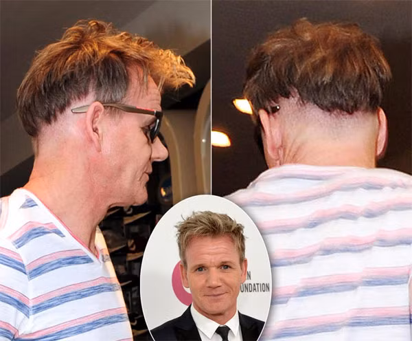 Gordon Ramsay đang từ quý ông lịch lãm lại biến thành một “chú hề” với mái tóc cạo ngắn ngủn ở phần đuôi tóc.
