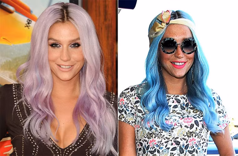 Nữ ca sĩ Ke$ha càng dị hợm hơn với những mái tóc nhuộm màu khác người như thế này.
