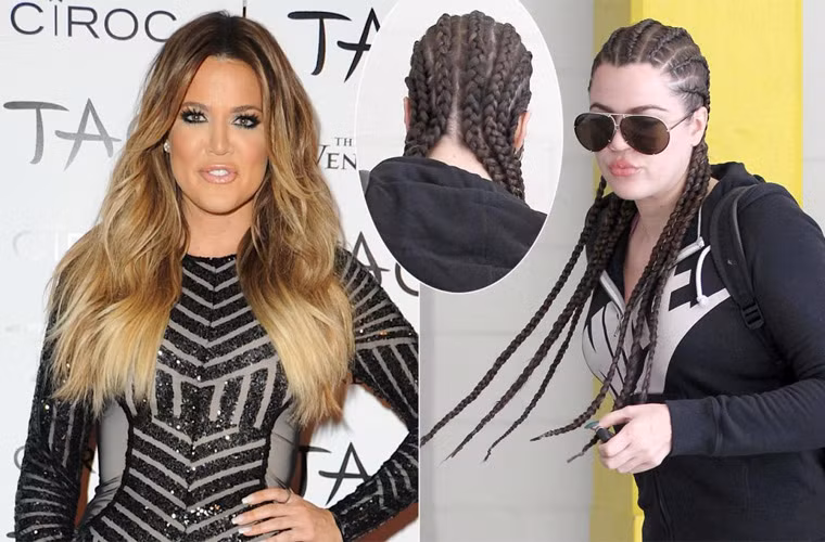 Kiểu tóc tết nhiều lọn của Khloe Kardashian chỉ khiến khuôn mặt cô vốn to lại to thêm ra.