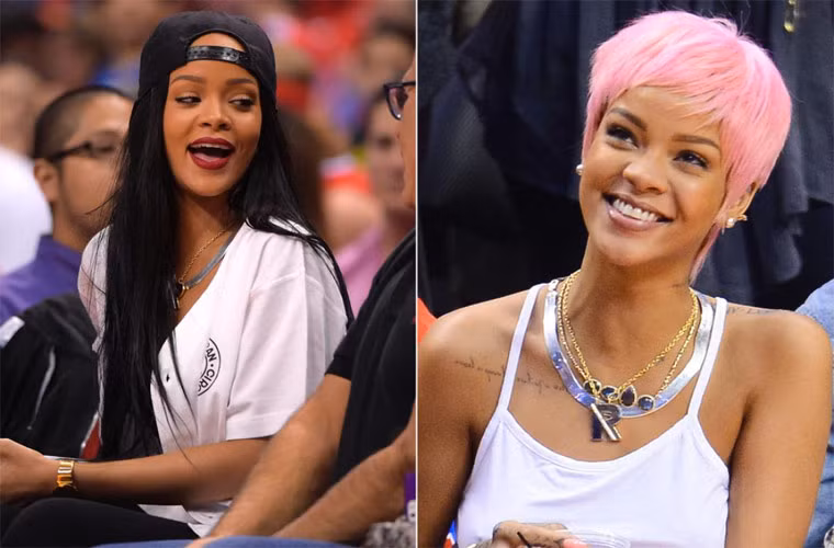 Không chỉ cắt ngắn tóc, Rihanna còn làm mới bằng cách nhuộm màu hồng cho góc con người nhưng trông cô thật dị hợm với mái tóc hồng rực.