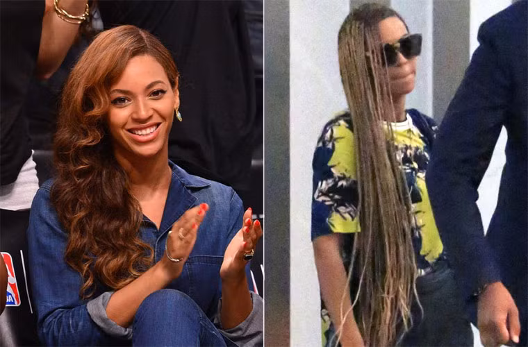 Beyonce như biến thành ma nữ với mái tóc nối dài và tết từng bím nhỏ, khác xa với mái tóc xoăn dài quyến rũ mọi khi của cô.