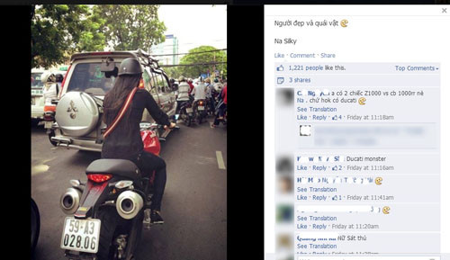 Hình ảnh người đẹp đi xe khủng khiến dân mạng thích thú.