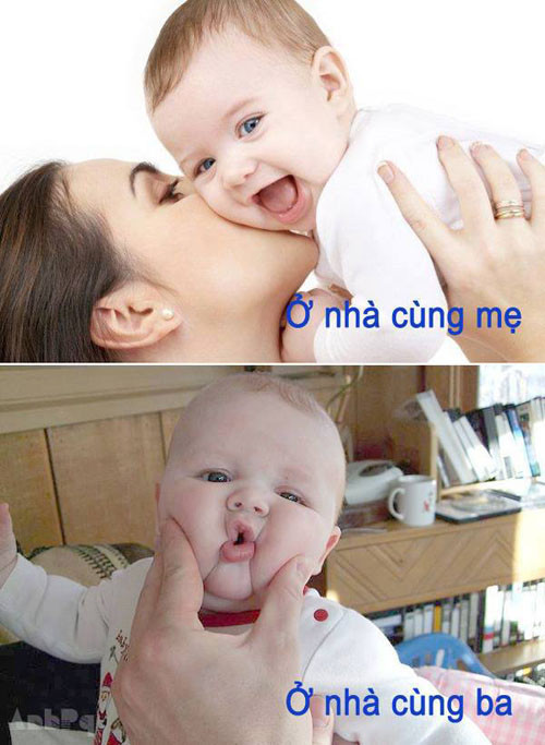 Sự khác nhau giữa bố và mẹ khi chăm bé.