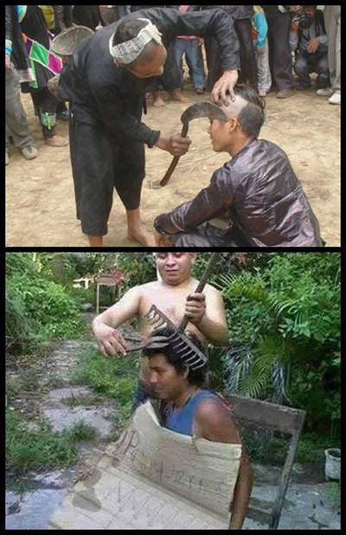 Thợ cắt tóc thử thách... lòng dũng cảm của khách...