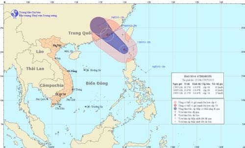 Vị trí và đường đi của cơn bão số 4. Ảnh: chmf.gov.vn